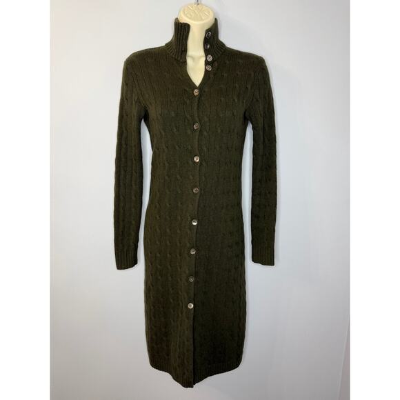 Ralph Lauren Dresses & Skirts - Ralph Lauren Black Label Cashmere Cable Knit Sweater Dress Button Front Green S